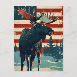 Moose American Flag Vintag Postkarte