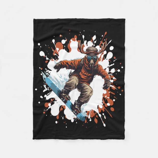 Moose Animal Snowboarden Cool Snowboard Fleecedecke (Vorderseite)