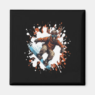 Moose Animal Snowboarden Cool Snowboard Magnet