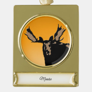 Moose at Sunset - Original Wildlife Art Banner-Ornament Gold