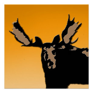 Moose at Sunset - Original Wildlife Art Poster