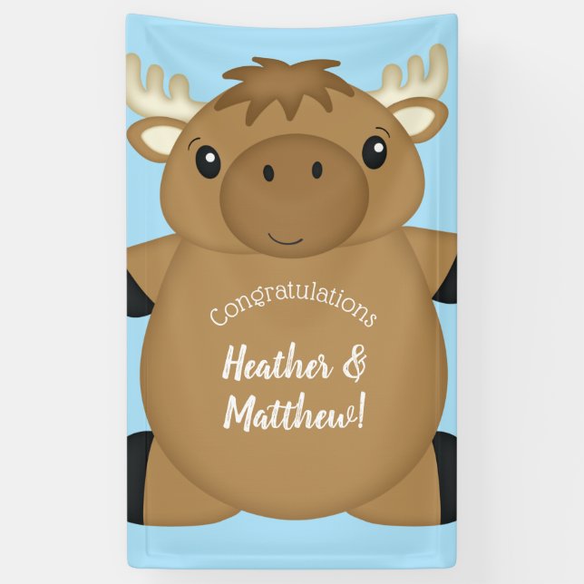 Moose Baby Shower Blue Boy Banner (Vertikal)