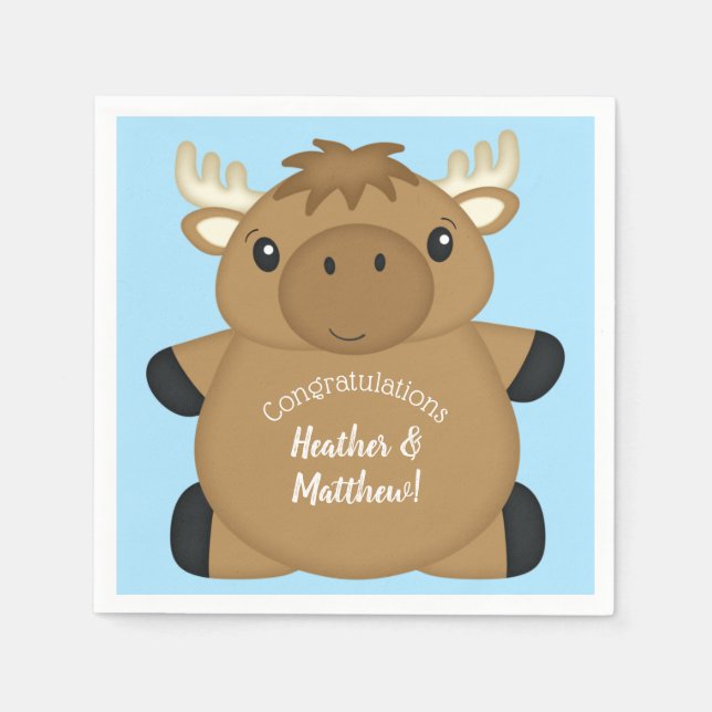 Moose Baby Shower Blue Boy Serviette (Vorderseite)