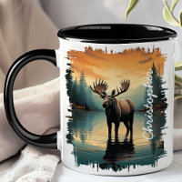 Moose bei Sunrise Lake Reflection