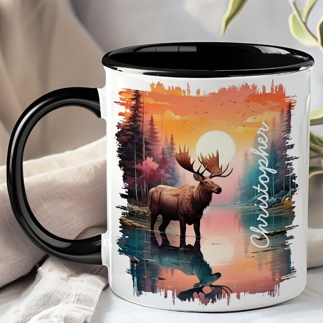 Moose bei Sunset Lake Reflection Tasse (Von Creator hochgeladen)