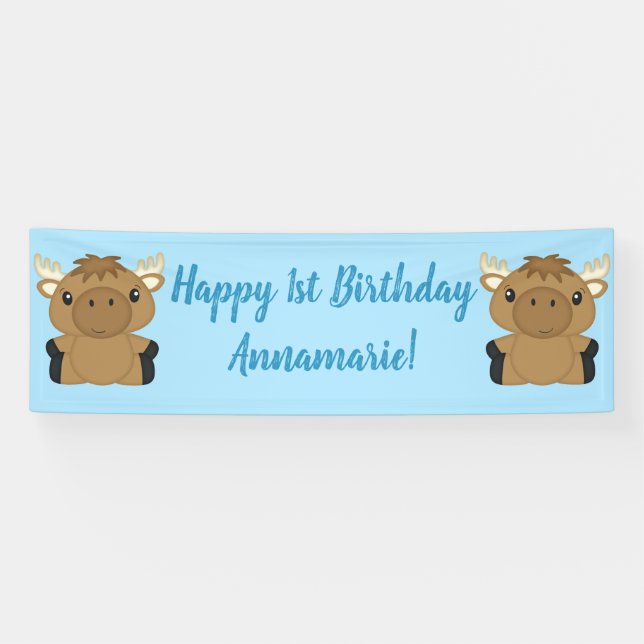 Moose Birthday Party Blue Banner (Horizontal)
