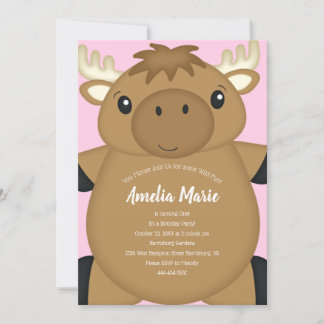 Moose Birthday Party Pink Einladung