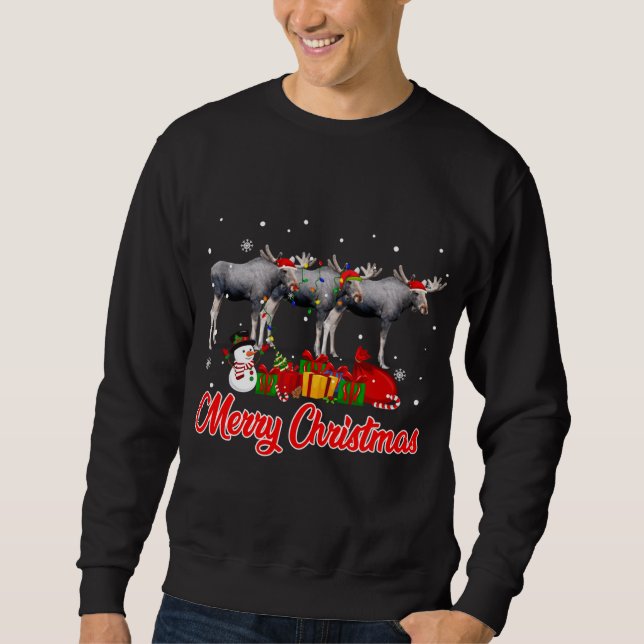 Moose Christmas Pajama Funny Xmas Lichter Tiere L Sweatshirt (Vorderseite)