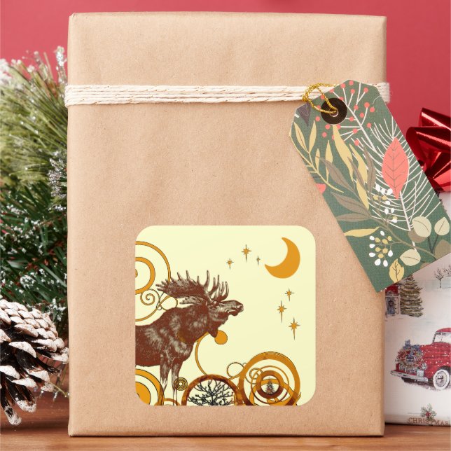Moose Christmas Quadratischer Aufkleber (Feiertag)