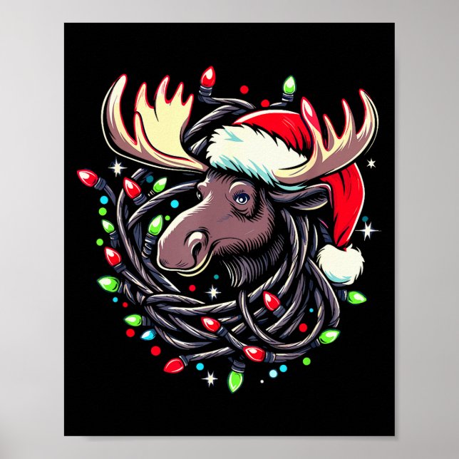 Moose Christmas Santa Hat Lights Moose For Kids Wo Poster (Vorne)
