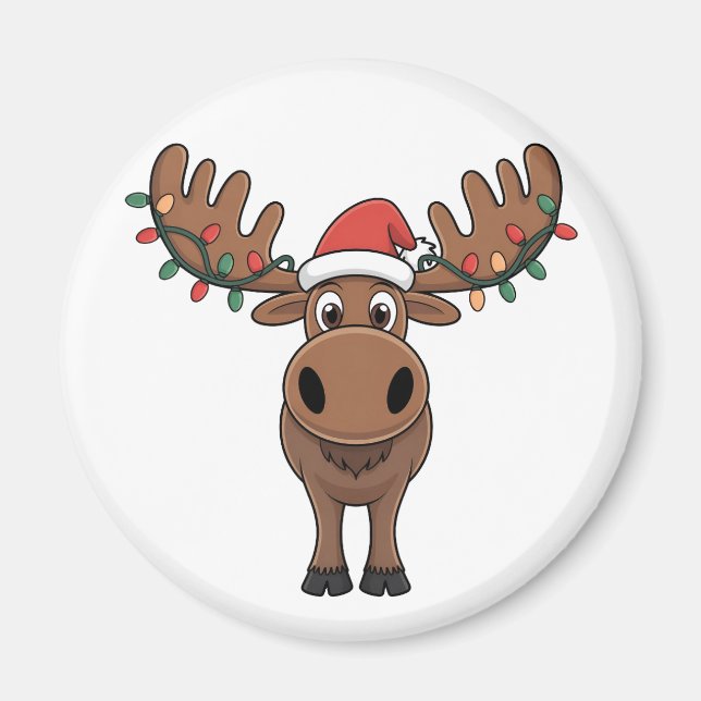 Moose Christmas Tree Lights Funny Xmas Moose Lover Magnet (Vorne)