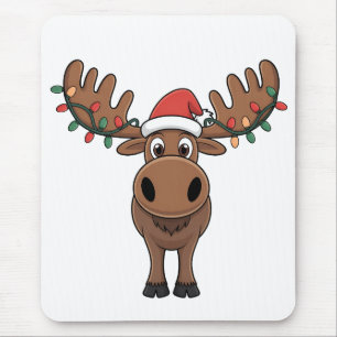 Moose Christmas Tree Lights Funny Xmas Moose Lover Mousepad