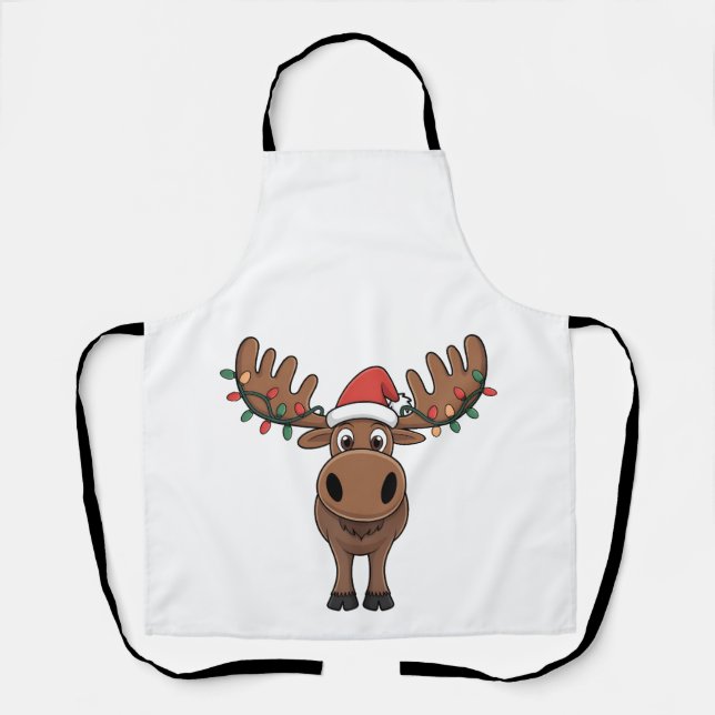 Moose Christmas Tree Lights Funny Xmas Moose Lover Schürze (Vorderseite)