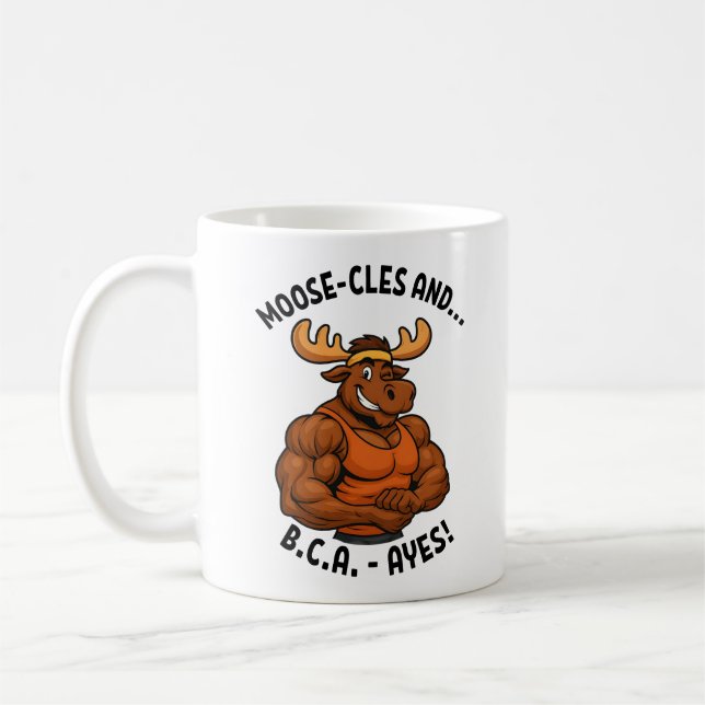 Moose-cles and BCAAs – Funny Gym Moose Workout Kaffeetasse (Links)
