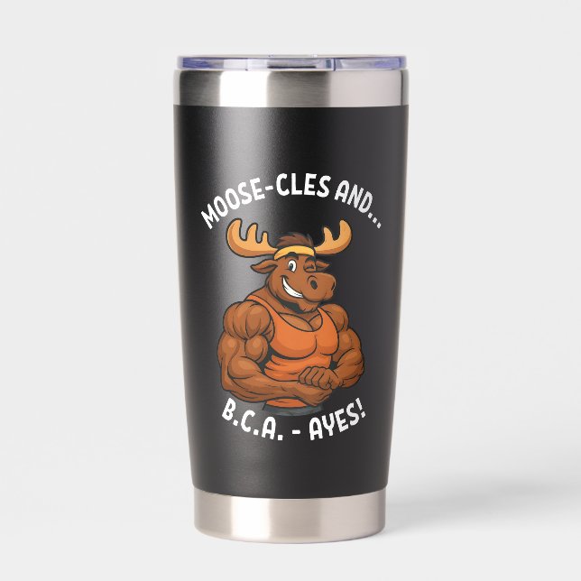 Moose-cles and BCAAs – Funny Gym Moose Workout Thermobecher (Vorderseite)