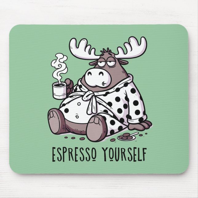 Moose Drink Kaffee in einem Polka Dot Robe Mousepad (Vorne)