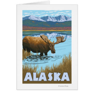 Moose Drink Water Vintage Travel Poster
