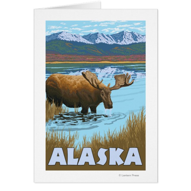 Moose Drink Water Vintage Travel Poster (Vorne)