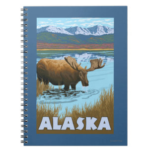 Moose Drink Water Vintage Travel Poster Notizblock