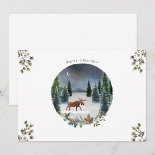 Moose Forest Moon Nature Weihnachtskarte Karte