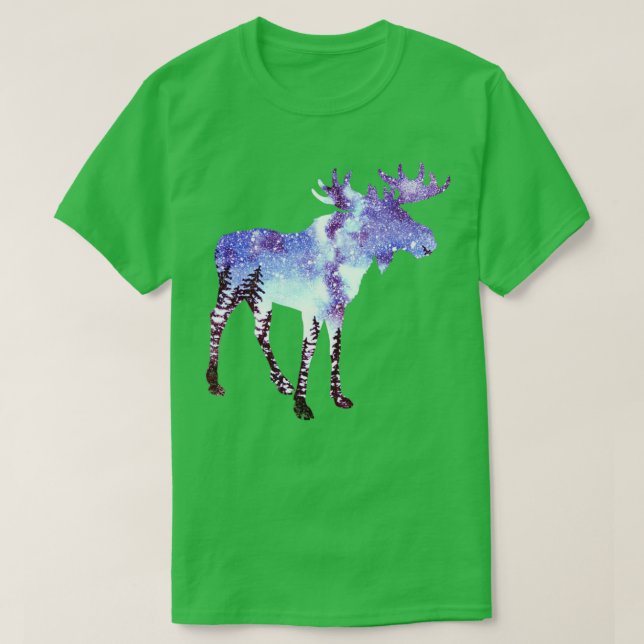 Moose Forest Night Sky T-Shirt (Design vorne)