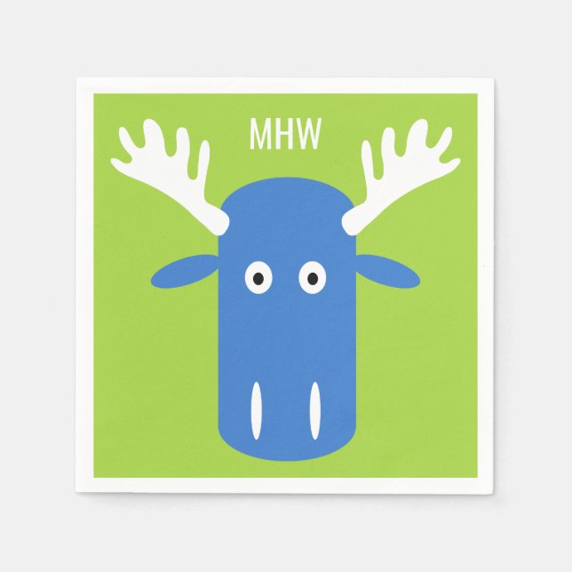 Moose Head Pop Art kundenspezifische Monogramm Pap Serviette (Vorderseite)
