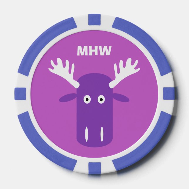 Moose Head Pop Art kundenspezifische Monogramm Pok Pokerchips (Vorderseite)