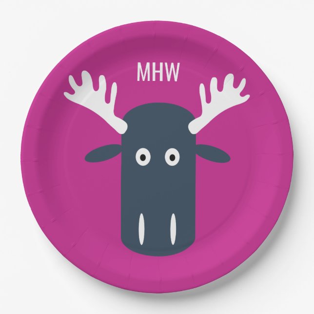 Moose Head Pop Art kundenspezifische Monogramm-Tel Pappteller (Vorderseite)