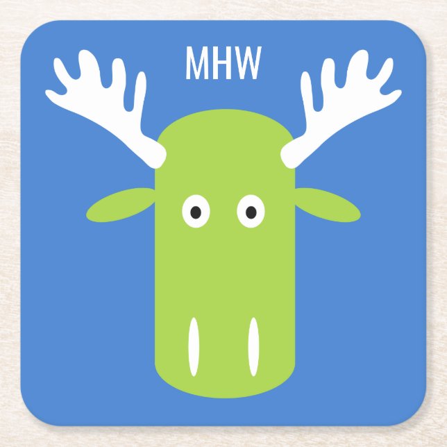 Moose Head Pop Art kundenspezifische Monogramm-Unt Rechteckiger Pappuntersetzer (Vorderseite)