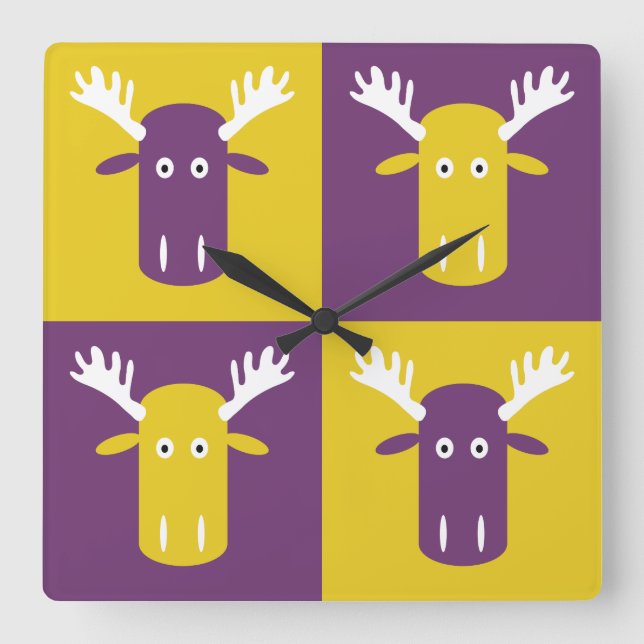 Moose Head Pop Art Wanduhr (Vorderseite)