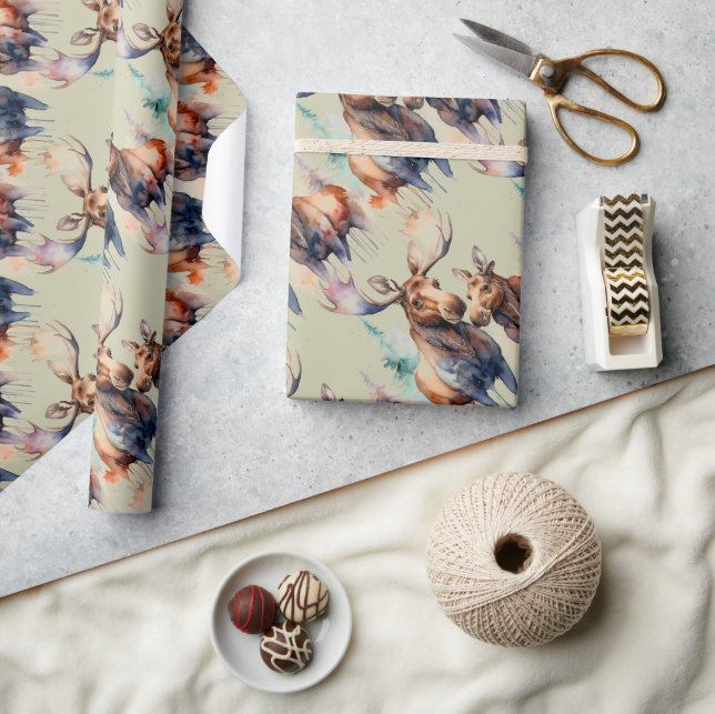 Moose im Wasserfarbenstil Geschenkpapier (Kunsthandwerk)