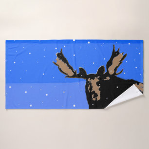 Moose im Winter - Original Wildlife Art Badhandtuch Set