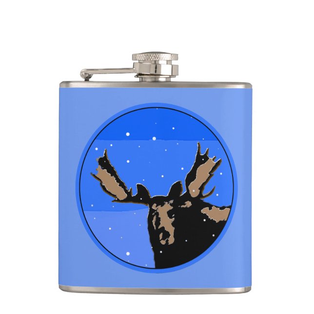 Moose im Winter - Original Wildlife Art Flachmann (Vorderseite)