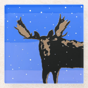 Moose im Winter - Original Wildlife Art Glasuntersetzer