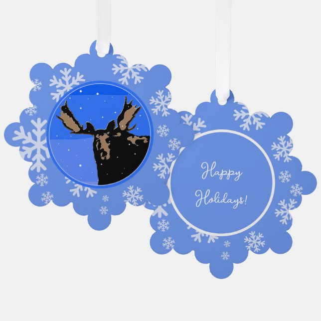 Moose im Winter - Original Wildlife Art Ornament Karte (Vorderseite/Rückseite)
