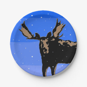 Moose im Winter - Original Wildlife Art Pappteller