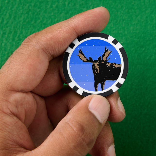 Moose im Winter - Original Wildlife Art Pokerchips (Hand)