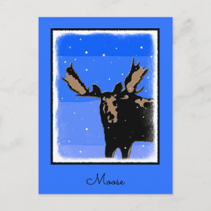 Moose im Winter - Original Wildlife Art Postkarte