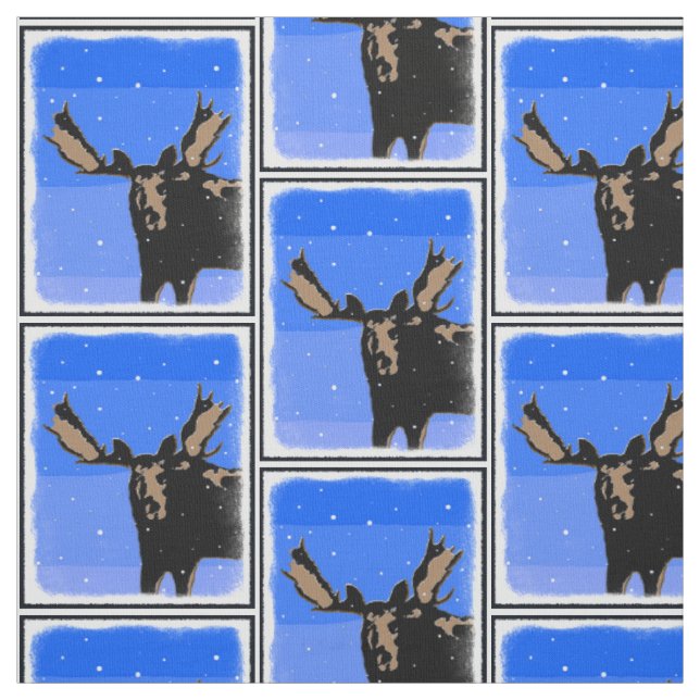 Moose im Winter - Original Wildlife Art Stoff (Muster)