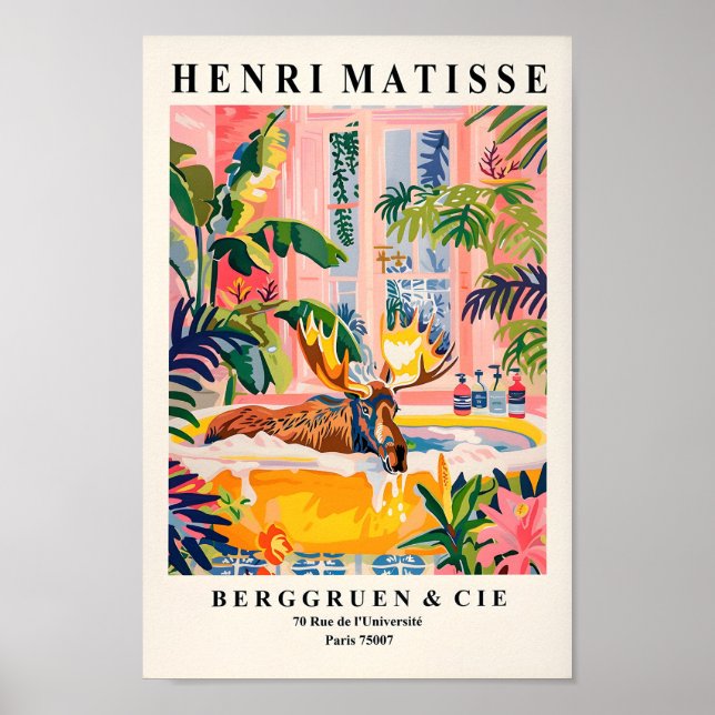 Moose in Bathtub Art Print, Maximalismus Wall Art, Poster (Vorne)