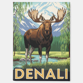 Moose in Denali National Park Alaska Vintage Magnet