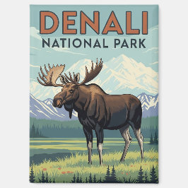 Moose in Denali National Park Alaska Vintage Magnet