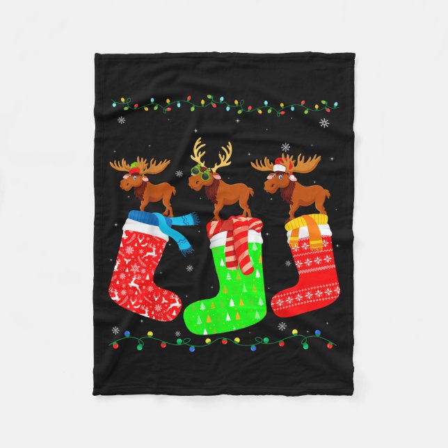 Moose In Xmas Socks Funny Holiday Ugly Sweater Chr Fleecedecke (Vorderseite)
