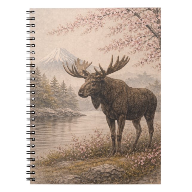 Moose Japanese Landscape Notebook, Wildlife Fusion Notizblock (Vorderseite)