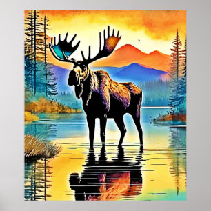 Moose Lake Sunset Majestät Poster