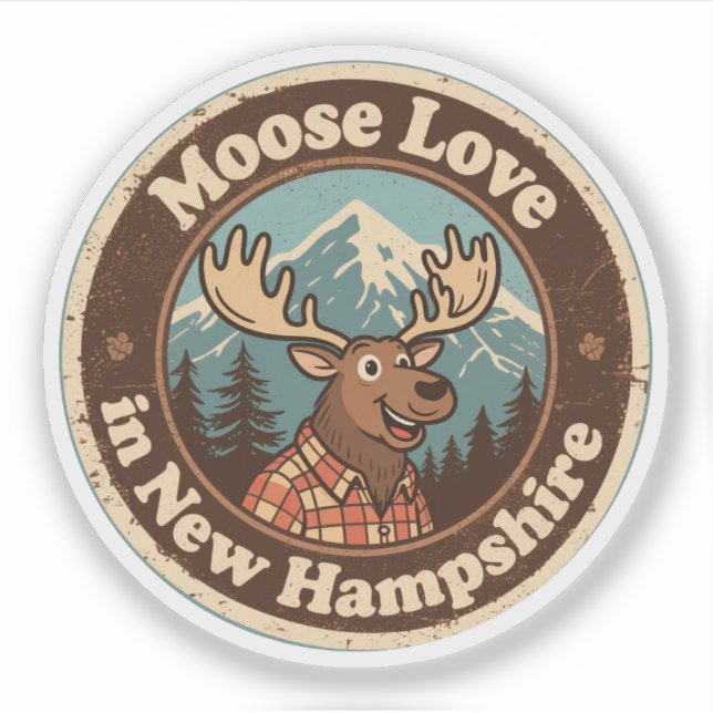 Moose Liebe_ New Hampshire Woodland Artwork Aufkleber (Vorderseite)