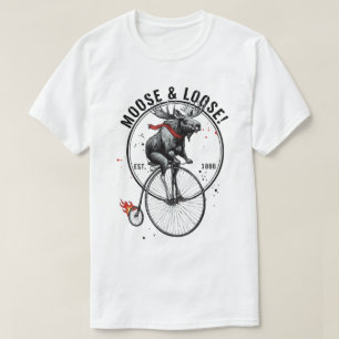 "Moose & Loose" Vintage-Motorrad-Wildlife-Grafik T-Shirt