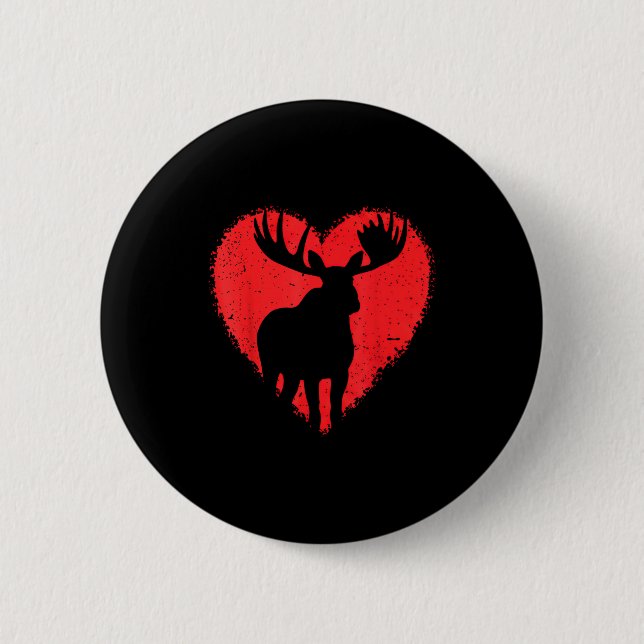 Moose Lover Valentines Day Cute Red Heart Wild Ani Button (Vorderseite)