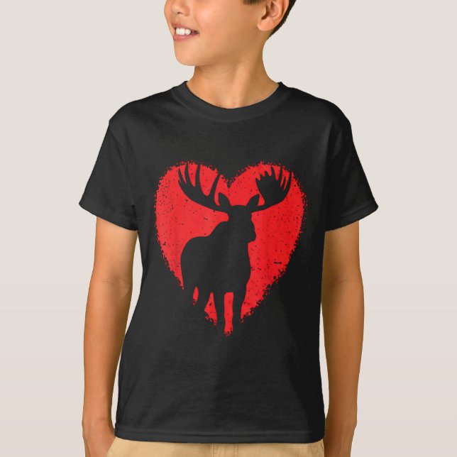 Moose Lover Valentines Day Cute Red Heart Wild Ani T-Shirt (Vorderseite)