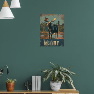 Moose Maine Vintag Poster